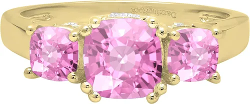 Vista 54 de Dazzlingrock Collection Anillo de boda de 3 piedras preciosas creadas en el centro de cojín de 0.04 quilates y diamante blanco natural redondo