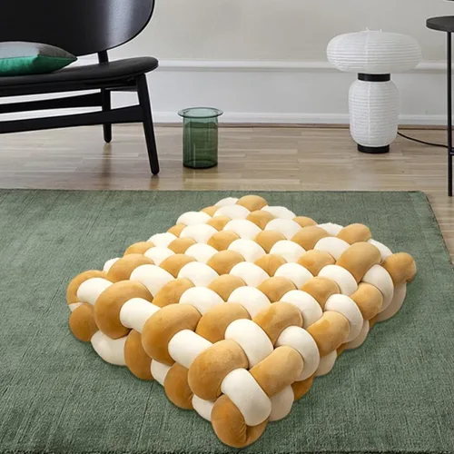 Vista 2 de Almohada decorativa cuadrada con nudo de 13 pulgadas, almohada anudada de terciopelo negro, almohada de piso de 8 bolas para sala de estar, ventana