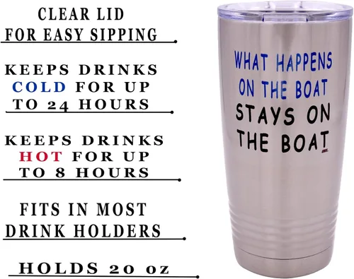 Vista 2 de Rogue River Tactical Taza de viaje grande y divertida de pesca de 20 onzas con tapa What Happens on the Boat Stays on the Boat Fishing Gift Fish