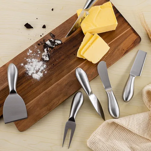 Vista 2 de VANRA Juego de 6 cuchillos de queso de acero inoxidable con esparcidor de mantequilla y tenedor para tablas de embutidos y platos de queso