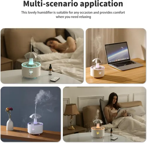 Vista 8 de Humidificadores para dormitorio, difusor de aceites esenciales de aromaterapia, humidificador ultrasónico silencioso de nubes y niebla fría, luz LED