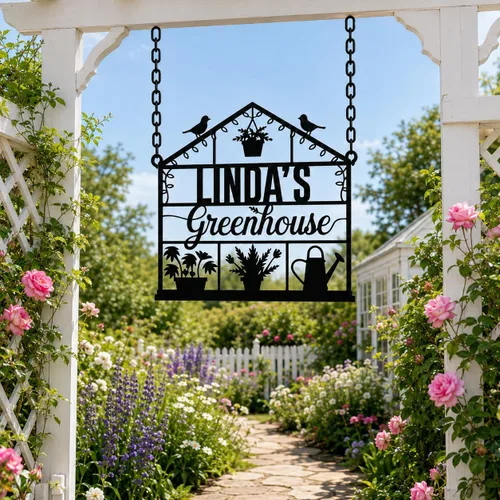 Vista 7 de Letrero de jardín personalizado con estaca, letrero de metal personalizado con nombre de jardín para exteriores, decoración de patio de flores
