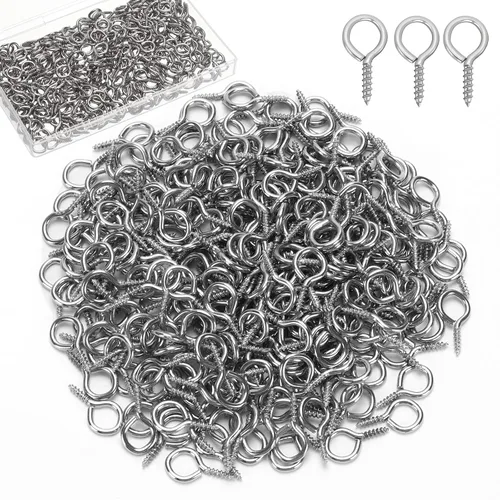 Vista 12 de AUGSUN Tornillos de ojo, 700 piezas de tornillos de ojo plateados de 8 x 4 mm, mini ganchos de ojo para manualidades, proyectos DIY y tapas