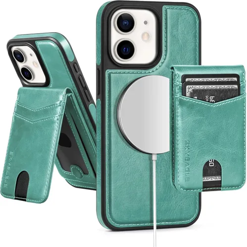 Vista 123 de SkyEagle - Funda tipo cartera compatible con MagSafe para iPhone 11, color negro Detachable Magnetic Credit Card Holder,RFID Blocking,PU