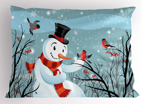 Vista 20 de Ambesonne Juego de 2 fundas de almohada navideñas, diseño de estrellas de Navidad y copos de nieve, letras retro, ropa de cama de microfibra