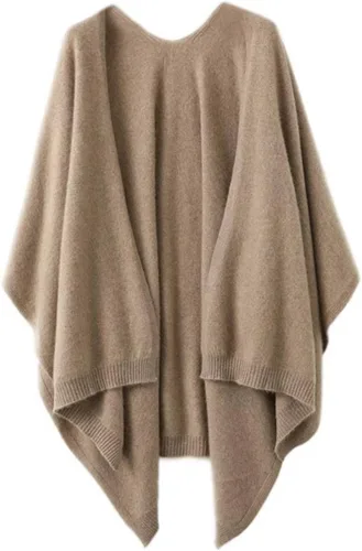 Vista 5 de Chal tipo poncho para mujer, cárdigan talla grande 100% lana merino, capa de otoño e invierno, suéter abierto