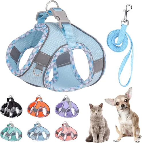 Vista 11 de Lindo arnés a cuadros para perros pequeños, de malla suave, arnés y correa para perros pequeños, arnés y correa para perros pequeños, chaleco
