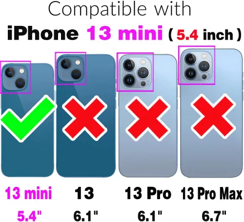 Vista 2 de Funda de teléfono para iPhone 13 Mini de 5.4 pulgadas con protector de pantalla de vidrio templado, correa de muñeca con bloqueo RFID, tarjetero