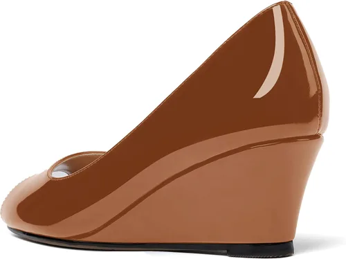 Vista 7 de WAYDERNS Zapatos de tacón bajo con cuña de charol y puntera abierta para mujer de 2 pulgadas