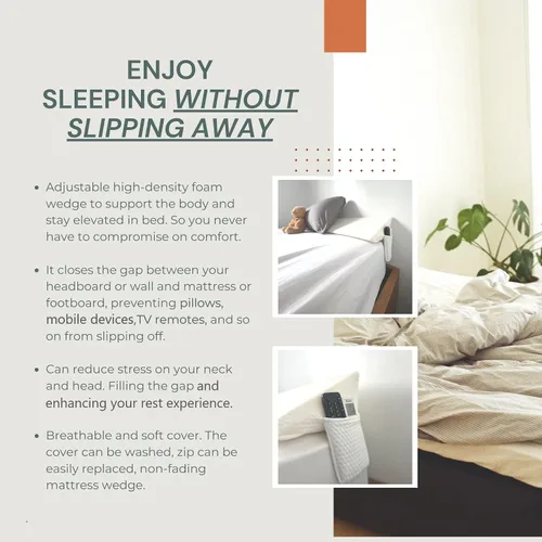 Vista 2 de Almohada de cuña para cama, se adapta a Queen o King (60 x 11.5 x 10 pulgadas), cuña de colchón multiusos y relleno de espacio de cama, cuña