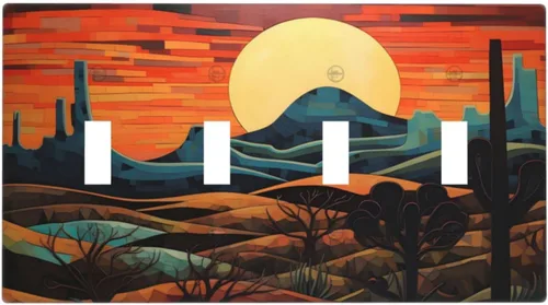Vista 76 de Cubiertas de Salida Decorativas Boho Midcetury Oro Paisaje de Montaña del Sol 1 Banda Cubierta de Placa de Pared Receptáculo Interruptor de Luz
