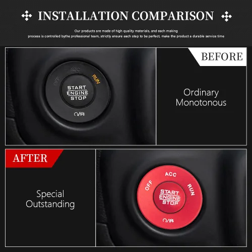 Vista 9 de LECART Accesorios para Interior de Coche Rojo Botón de Arranque y Parada del Motor Adhesivos de Cubierta Compatible con Jeep Wrangler JL JLU