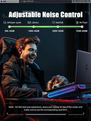 Vista 12 de llano V10 Almohadilla de Refrigeración para Laptop de Juegos, Enfriador de Laptop RGB con Potente Ventilador Turbo Externo de 4.72 Pulgadas