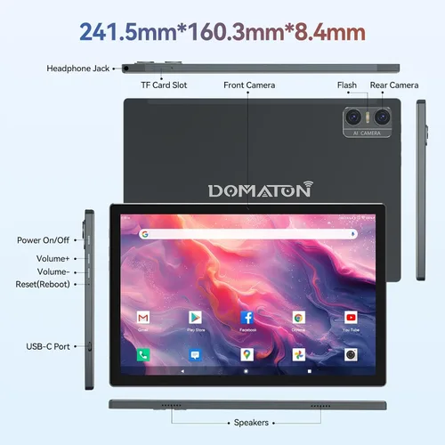 Vista 6 de Tableta Android 2026, tabletas de 10 pulgadas (4+4) GB RAM 64GB ROM 1TB Expand, tabletas 2 en 1 con teclado, funda, lápiz capacitivo, tableta PC