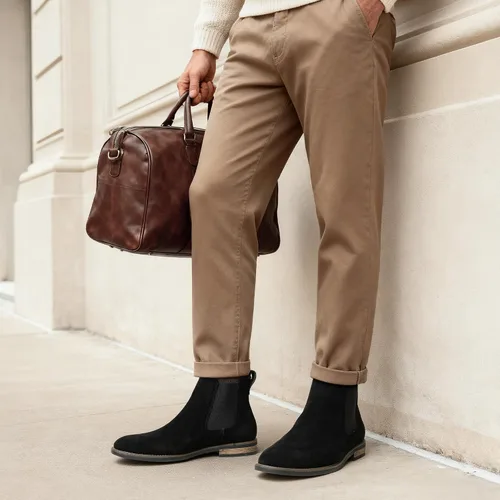 Vista 4 de Bruno Marc - Botines tipo Chelsea de gamuza y piel para hombre Negro