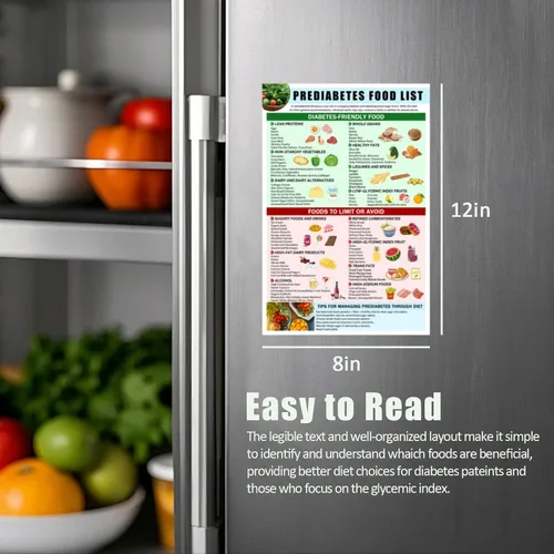 Vista 5 de Tabla de lista de alimentos para la diabetes, tabla magnética de alimentos saludables, hoja de referencia rápida para prediabetes, tabla