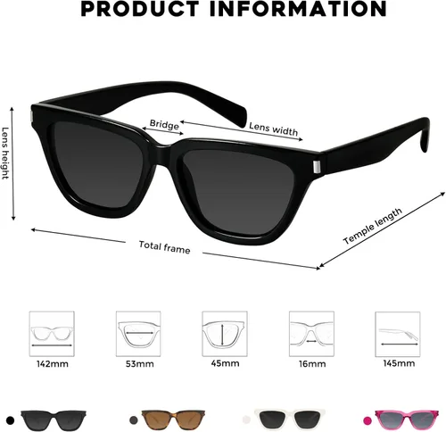 Vista 6 de mosanana Gafas de sol polarizadas de ojo de gato cuadrado retro para mujer MS52358