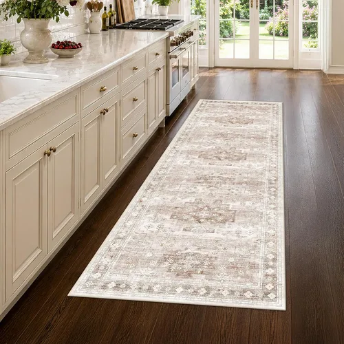 Vista 198 de Hazo Haus – Alfombra pequeña para entrada, cocina o baño, antideslizante con base de goma, resistente a las manchas y a la decoloración, diseño