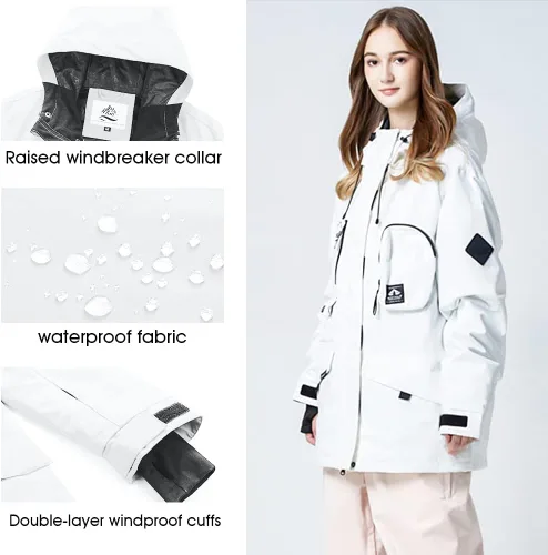 Vista 4 de Chaqueta de esquí para mujer, impermeable, chaqueta de nieve para invierno, resistente al viento, chaqueta de snowboard con capucha