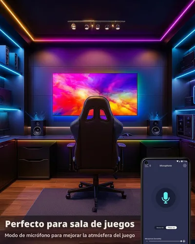 Vista 5 de Tiras de Luces LED Inteligentes de 50 Pies para Dormitorio, Control por Aplicación, Iluminación para Dormitorio, Decoración de Habitación