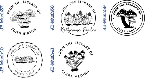 Vista 8 de Ex Libris - Sello de libro de hongos florales, sello personalizado de biblioteca con mango de madera autoentintado de goma con monograma