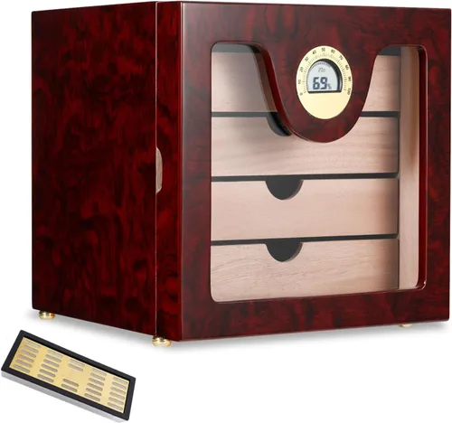 Vista 7 de Woodronic Gabinete humidor de puros para 100 unidades con higrómetro digital, humidificadores de gel de cristal, bandejas y divisores forrados