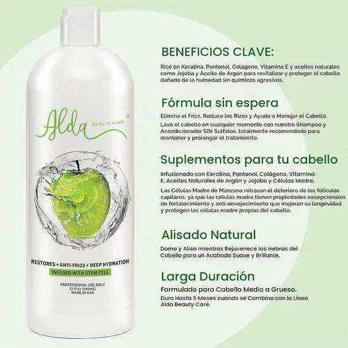 Vista 5 de Alda - Plancha para el cabello con queratina brasileña, sin formaldehído, 32 onzas líquidas, 1 litro, libre de formol, fabricado en Estados Unidos