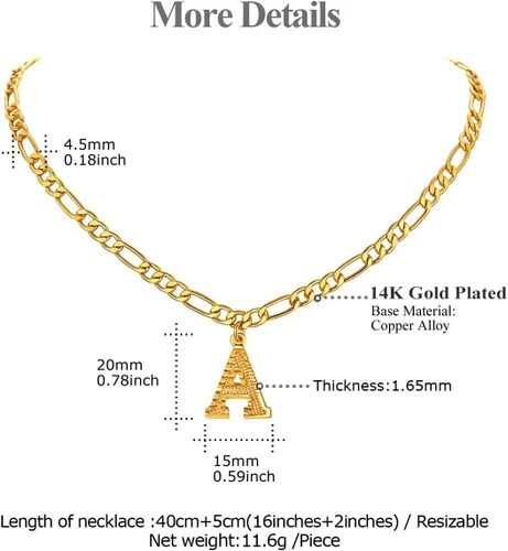 Vista 6 de FOCALOOK Collar de bambú chapado en oro de 18 quilates con dije de nombre inicial para mujer, collar grande con dije de letra de bambú