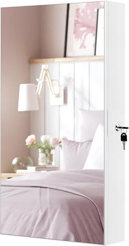Vista 9 de SONGMICS Armario de joyería con espejo con luces LED integradas, organizador de almacenamiento de joyas montado en la pared o en la puerta, 3.8 x