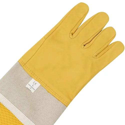 Vista 3 de DZXZY Guantes profesionales de apicultura de piel de cabra de primera calidad, suministros de apicultura con lona larga, mangas ventiladas y puños