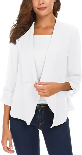 Vista 22 de Urban CoCo Blazer ligero de gasa fina con mangas fruncidas para mujer Negro