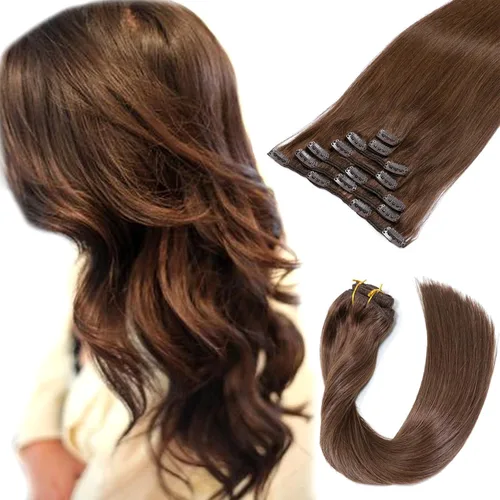 Vista 30 de Extensiones de cabello con clip Ubetta de cabello humano real, extensiones de cabello negro azabache con clip, 7 piezas, 70 g, extensiones