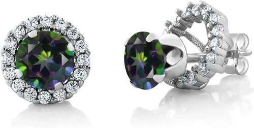 Vista 194 de Gem Stone King Aretes redondos de plata de ley 925 de 0.236 in con piedra natal extraíble para mujer