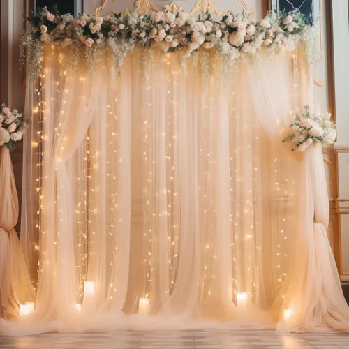 Vista 39 de Cortina de telón de fondo de tul negro de 10 x 10 pies con cadena de luces para fiestas, cortinas de fondo de fotos transparentes para bodas