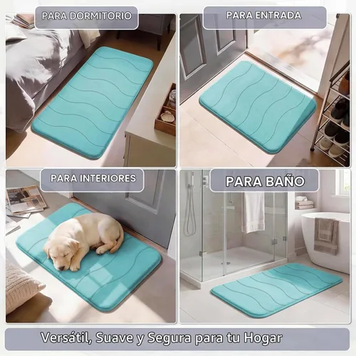 Vista 6 de Flamingo P Alfombra de Baño de Espuma Viscoelástica Tapetes de Baño Alfombra Antideslizante Absorbente de Agua para Ducha, 24x17 pulgadas, Verde Aqua