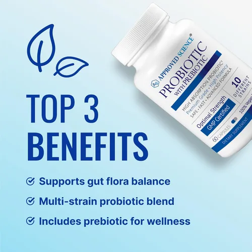 Vista 2 de Approved Science Probiótico con prebiótico - 10 cepas - 25 mil millones de UFC - 1 botella - vegano