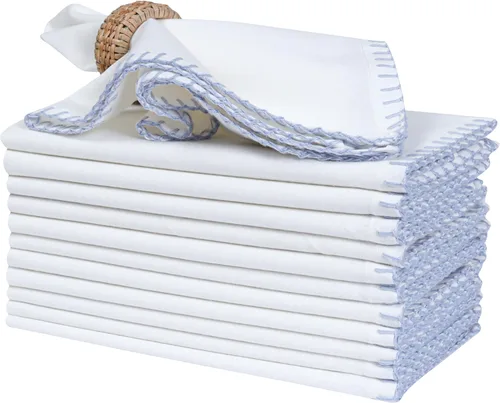 Vista 22 de Bedding Craft Juego de 12 Servilletas de Tela para Cena – 18x18 Azul Aéreo con Aspecto de Lino y Dobladillo Decorativo – Suaves, Lavables a Máquina