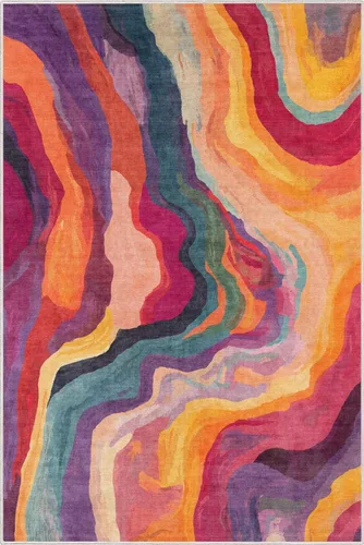 Vista 2 de Well Woven Apollo Abstract Libre - Alfombra plana tejida de pelo bajo, 5 x 7 pulgadas, multicolor abstracto, resistente a las manchas, fácil de A.