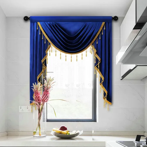 Vista 13 de Cenefas de cortina de terciopelo negro de lujo para sala de estar con cuentas (39 pulgadas, 1 panel)