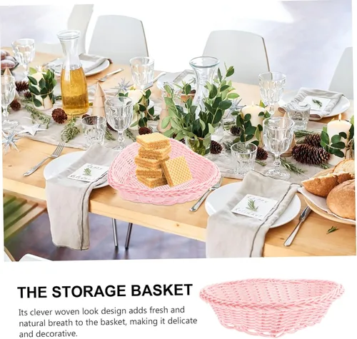 Vista 4 de BESTOYARD Cesta de ratán de amor, cesta de pastos marinos, cesta de plástico para alimentos, cestas de almacenamiento apilables, cesta de pan, cesta