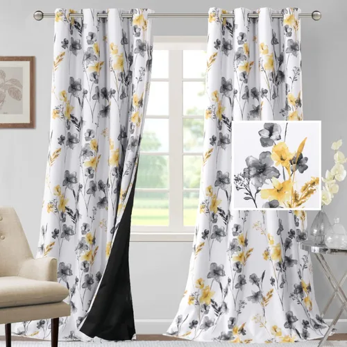 Vista 44 de H.VERSAILTEX - Cortinas 100% blackout con estampado floral de cattleyas, 45 pulgadas de largo, juego de 2 paneles térmicos con forro negro, a prueba