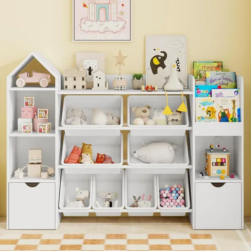 Vista 3 de Vabches Organizador de juguetes para niños con 8 cubos de juguetes extraíbles, organizadores de almacenamiento de juguetes de 4 niveles con 4 cubos