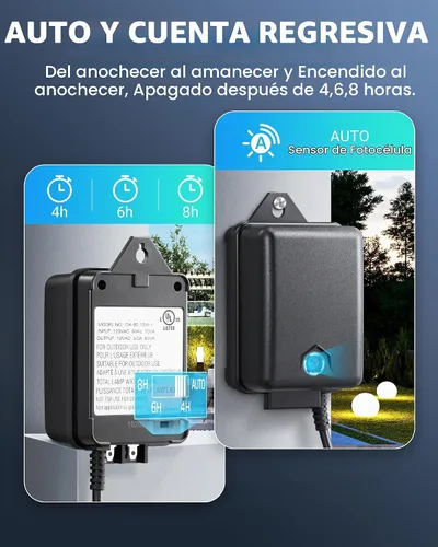Vista 2 de DEWENWILS Transformador de paisaje de bajo voltaje de 60 W con sensor de fotocélula, transformador de bajo voltaje de 120 V CA a 12 V CA