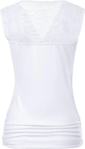 Vista 4 de Zeagoo - Camiseta sin mangas elástica de cuello holgado y fruncido, con drapeado lateral, para mujer