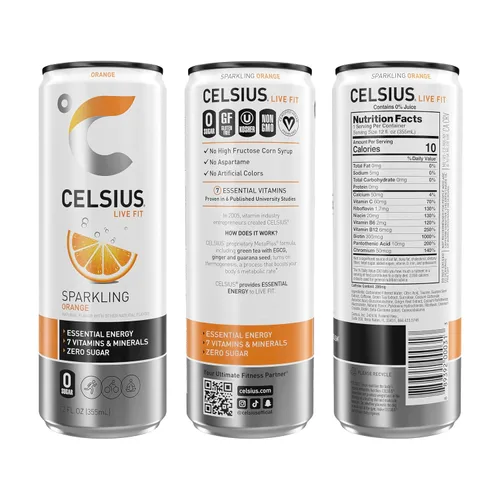 Vista 2 de CELSIUS Naranja Espumosa, Bebida Energética Esencial Funcional de 12 onzas líquidas (paquete de 4)
