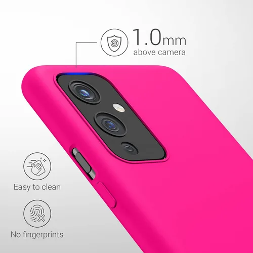 Vista 3 de kwmobile Funda compatible con OnePlus 9 (versión EU/NA) - Funda de silicona TPU con acabado suave - Rosa neón