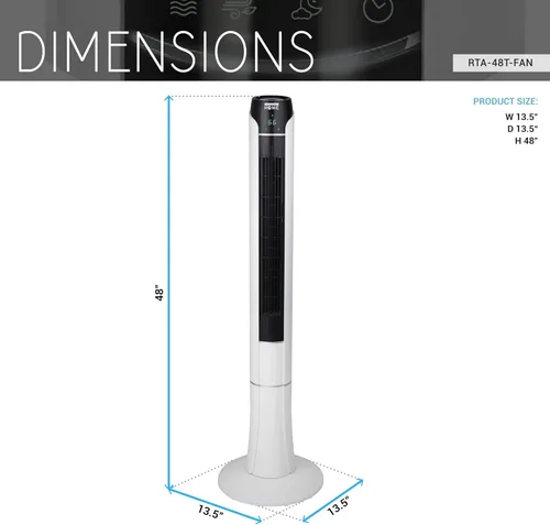 Vista 4 de Ventilador de torre de 48 pulgadas con control remoto, ventilador silencioso para dormitorio y hogar Tower fan with remote featuring 3 wind modes