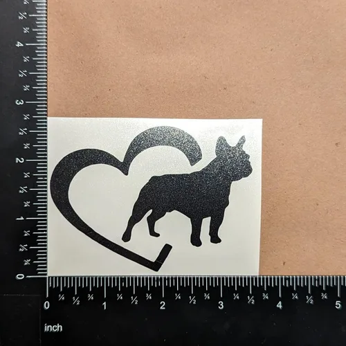 Vista 8 de Frenchie Decals Paquete de 4: corazones de perro francés detallados y calcomanías de perro toro (3.5 pulgadas, negro)