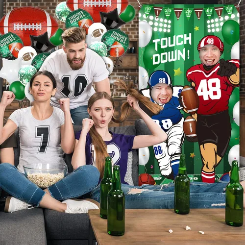 Vista 7 de Decoraciones de fiesta de fútbol, pancarta de fotos de fútbol, telón de fondo de fútbol para fiesta, cubierta de puerta de fotos, marco de fotos