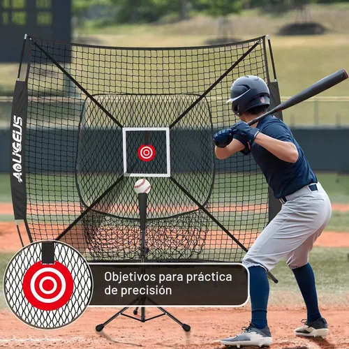 Vista 4 de 6'x6' Baseball Softball Practice Net, Batting Tee & Ball Caddy